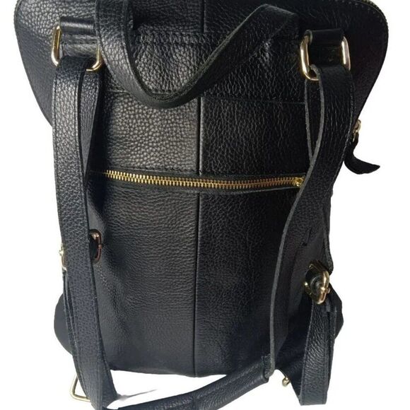 L.CREDI Convertible Leather Backpack Messenger in Black Pebbled Black Leather Backpack with Front Zip Pocket - L.Credi main image 3